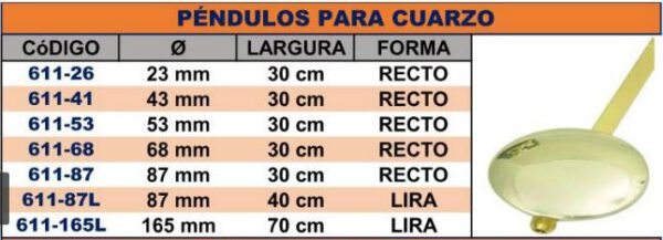 Pendulo Dorado Recto 611-26